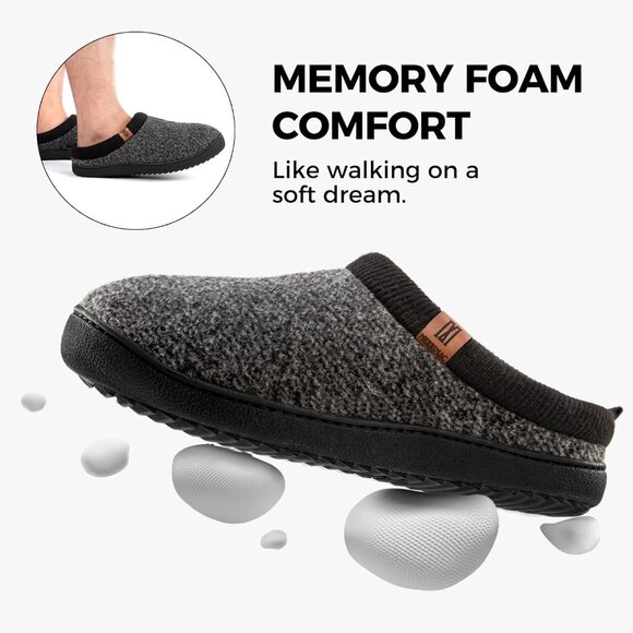 Men's Black Slip-on Slippers Comfy Memory Foam Closed-Toe Indoor House Shoes - Picture 5 of 11
